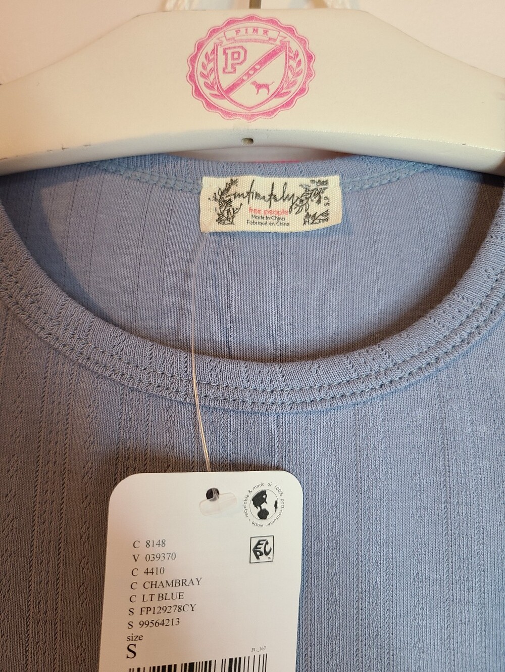 Free People Perfect Pointelle Baby Tee Size Sm Light Blue Chambray NWT - Picture 5 of 7